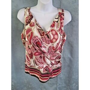 Work to Weekend Top Size 12 Surplice Scarf Print Knit Waist Tank NWT